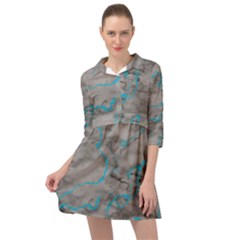 Marble Light Gray With Bright Cyan Blue Veins Texture Floor Background Retro Neon 80s Style Neon Colors Print Luxuous Real Marble Mini Skater Shirt Dress by genx