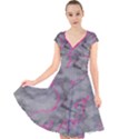 Marble light gray with bright magenta pink veins texture floor background retro neon 80s style neon colors print luxuous real marble Cap Sleeve Front Wrap Midi Dress View1
