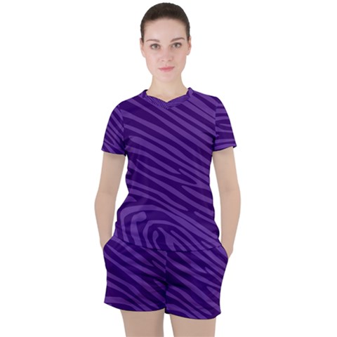 Pattern Texture Purple Women s Tee And Shorts Set by Mariart