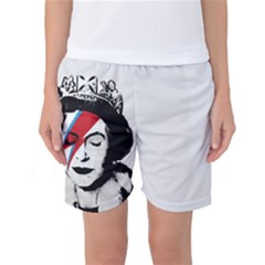 Banksy Graffiti Uk England God Save The Queen Elisabeth With David Bowie Rockband Face Makeup Ziggy Stardust Women s Basketball Shorts by snek