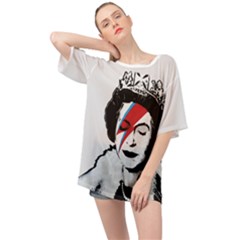 Banksy Graffiti Uk England God Save The Queen Elisabeth With David Bowie Rockband Face Makeup Ziggy Stardust Oversized Chiffon Top by snek