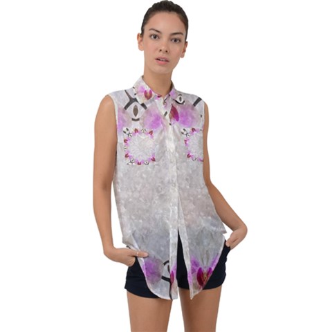 Orchidées Fleurs Abstrait Sleeveless Chiffon Button Shirt by kcreatif