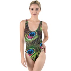 Peacock Feathers Color Plumage High Leg Strappy Swimsuit by Celenk