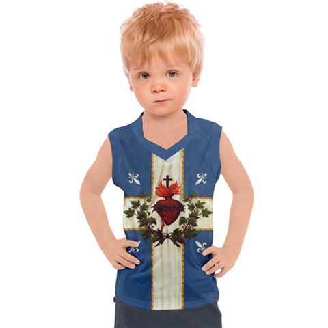 Quebec Flag Drapeau Québec Patriote Carillon Sacré-coeur Christian Catholic Old Vintage With Fleurs De Lys Kids  Mesh Tank Top by Quebec