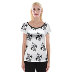 French France Fleur De Lys Metal Pattern Black And White Antique Vintage Cap Sleeve Top by Quebec