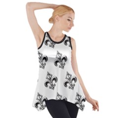 French France Fleur De Lys Metal Pattern Black And White Antique Vintage Side Drop Tank Tunic by Quebec