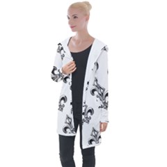 French France Fleur De Lys Metal Pattern Black And White Antique Vintage Longline Hooded Cardigan by Quebec