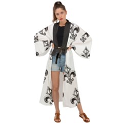 French France Fleur De Lys Metal Pattern Black And White Antique Vintage Maxi Kimono by Quebec