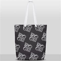 French France Fleur De Lys Metal Pattern Black And White Antique Vintage Black Rocker Full Print Rope Handle Tote (small) by Quebec