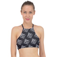 French France Fleur De Lys Metal Pattern Black And White Antique Vintage Black Rocker Racer Front Bikini Top by Quebec