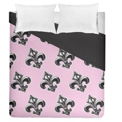 French France Fleur De Lys Metal Pattern Black And White Antique Vintage Pink And Black Rocker Duvet Cover Double Side (queen Size) by Quebec