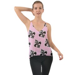 French France Fleur De Lys Metal Pattern Black And White Antique Vintage Pink And Black Rocker Chiffon Cami by Quebec