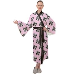 French France Fleur De Lys Metal Pattern Black And White Antique Vintage Pink And Black Rocker Maxi Velour Kimono by Quebec