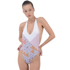Abstrait Triangles Rose Backless Halter One Piece Swimsuit by kcreatif