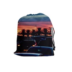 Urban Sunset Scene, Punta Del Este   Uruguay Drawstring Pouch (large) by dflcprintsclothing