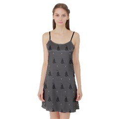 Gadsden Flag Don t Tread On Me Black And Gray Snake And Metal Gothic Crosses Satin Night Slip by snek