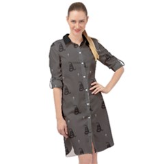 Gadsden Flag Don t Tread On Me Black And Gray Snake And Metal Gothic Crosses Long Sleeve Mini Shirt Dress by snek