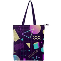 Retrowave Aesthetic Vaporwave Retro Memphis Pattern 80s Design 3d Geometric Shapes Double Zip Up Tote Bag by genx