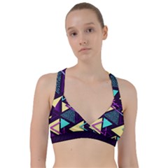 Retrowave Aesthetic Vaporwave Retro Memphis Triangle Pattern 80s Yellow Turquoise Purple Sweetheart Sports Bra by genx