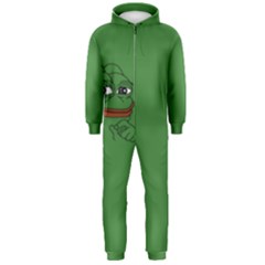 Pepe The Frog Smug Face With Smile And Hand On Chin Meme Kekistan All Over Print Green Hooded Jumpsuit (men)  by snek