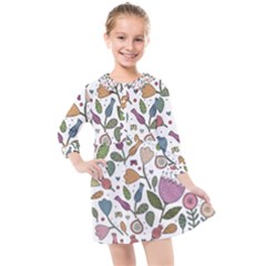 Floral Pattern Kids  Quarter Sleeve Shirt Dress by Valentinaart