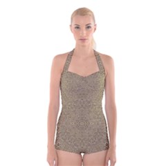 Wood In The Forest And Stars Mandala Boyleg Halter Swimsuit  by pepitasart