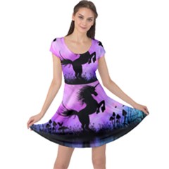 Wonderful Unicorn With Fairy In The Night Cap Sleeve Dress by FantasyWorld7