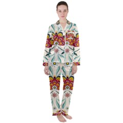 Baatik Print  Satin Long Sleeve Pyjamas Set by designsbymallika