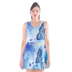 Blue Shaded Design Scoop Neck Skater Dress by designsbymallika