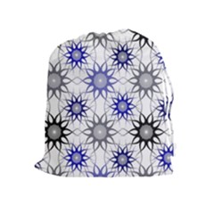 Pearl Pattern Floral Design Art Digital Seamless Blue Black Drawstring Pouch (xl) by Vaneshart