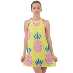 Summer Pineapple Seamless Pattern Halter Tie Back Chiffon Dress by Sobalvarro