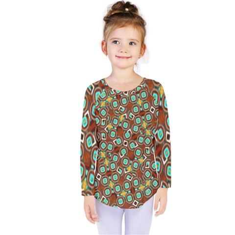 Colorful Modern Geometric Print Pattern Kids  Long Sleeve Tee by dflcprintsclothing