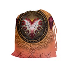 Awesome Dark Heart With Skulls Drawstring Pouch (xl) by FantasyWorld7