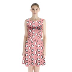 Pink Background Texture Sleeveless Waist Tie Chiffon Dress by Mariart