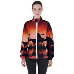 Drive In The Night By Carriage Women s High Neck Windbreaker by FantasyWorld7