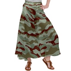 Brown And Green Camo Satin Palazzo Pants by McCallaCoultureArmyShop
