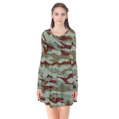 Brown And Green Camo Long Sleeve V-neck Flare Dress by McCallaCoultureArmyShop