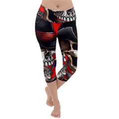 Confederate Flag Usa America United States Csa Civil War Rebel Dixie Military Poster Skull Lightweight Velour Capri Yoga Leggings by Sapixe