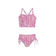 Pink Leaf Pattern Girls  Tankini Swimsuit by designsbymallika
