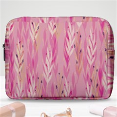 Pink Leaf Pattern Make Up Pouch (large) by designsbymallika