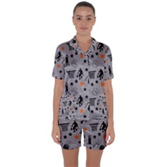 Slam Dunk Basketball Gray Satin Short Sleeve Pyjamas Set by mccallacoulturesports