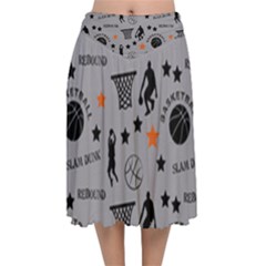 Slam Dunk Basketball Gray Velvet Flared Midi Skirt by mccallacoulturesports