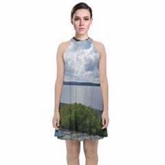 Lake Wallenpaupack Velvet Halter Neckline Dress  by canvasngiftshop
