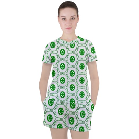 White Green Shapes Women s Tee And Shorts Set by Mariart