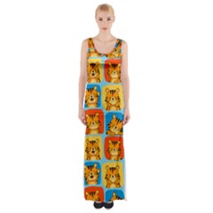 Cute Tiger Pattern Thigh Split Maxi Dress by designsbymallika