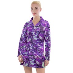 Botanical Violet Print Pattern 2 Women s Long Sleeve Casual Dress by dflcprintsclothing
