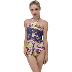 Multicolored Abstract Grunge Texture Print Go With The Flow One Piece Swimsuit by dflcprintsclothing