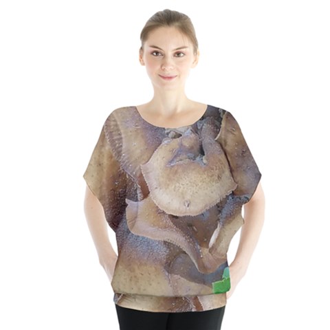 Close Up Mushroom Abstract Batwing Chiffon Blouse by Fractalsandkaleidoscopes