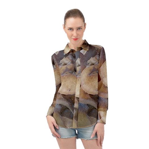 Close Up Mushroom Abstract Long Sleeve Chiffon Shirt by Fractalsandkaleidoscopes