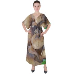 Close Up Mushroom Abstract V-neck Boho Style Maxi Dress by Fractalsandkaleidoscopes